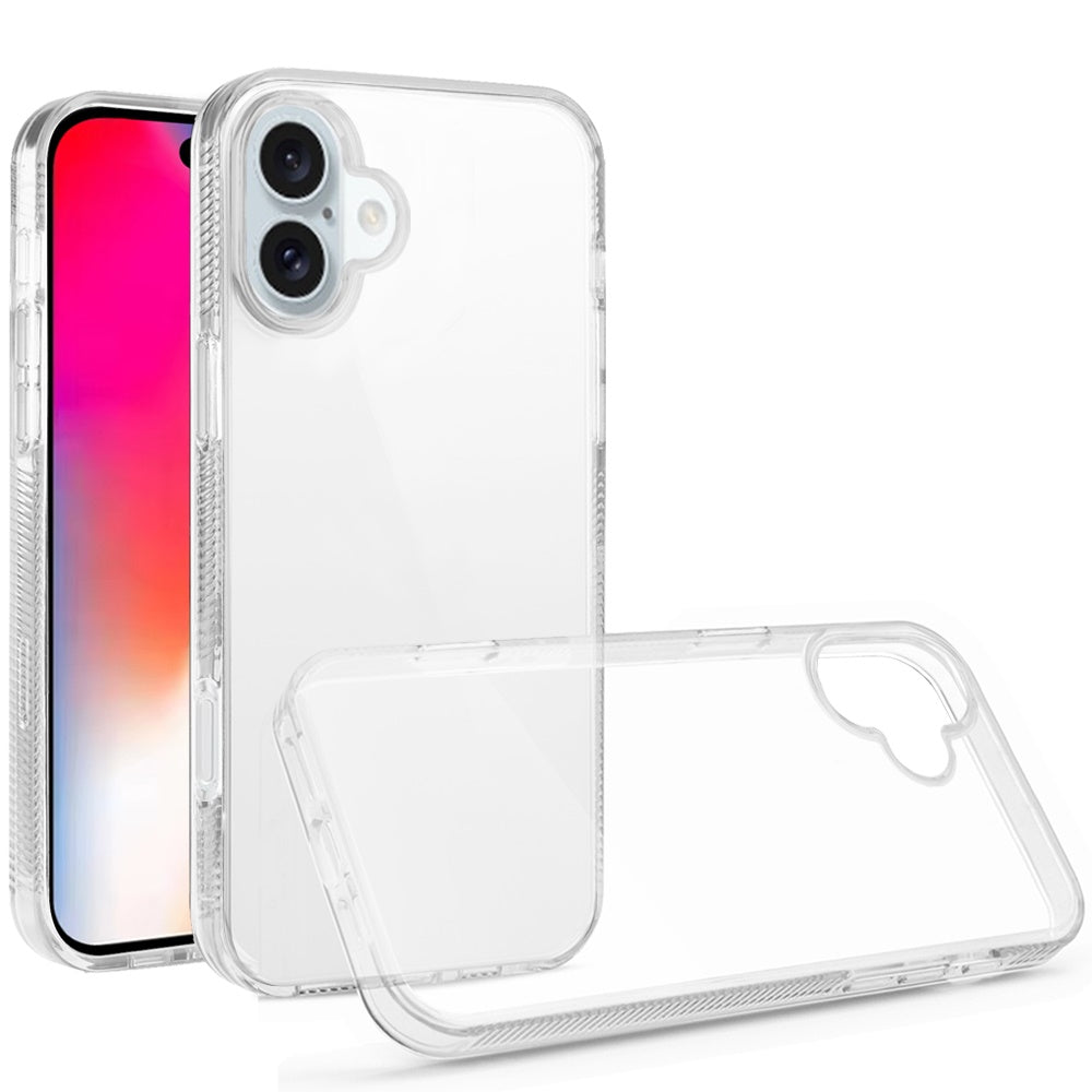 For Apple iPhone 16 (6.1") Classic Transparent Hybrid Acrylic Thick 2.0mm Rubber Gummy Hard Back PC TPU Frame Case Cover Clear