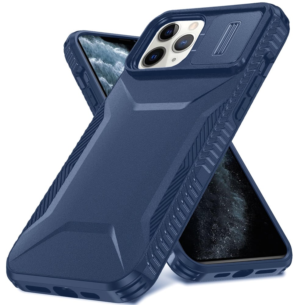For Apple iPhone 11 Pro Max Slim Fit Shockproof Hybrid with Slide Camera Window Covering, Rugged Tpu Silicone Hard PC Bumper Case Cover Dark Blue