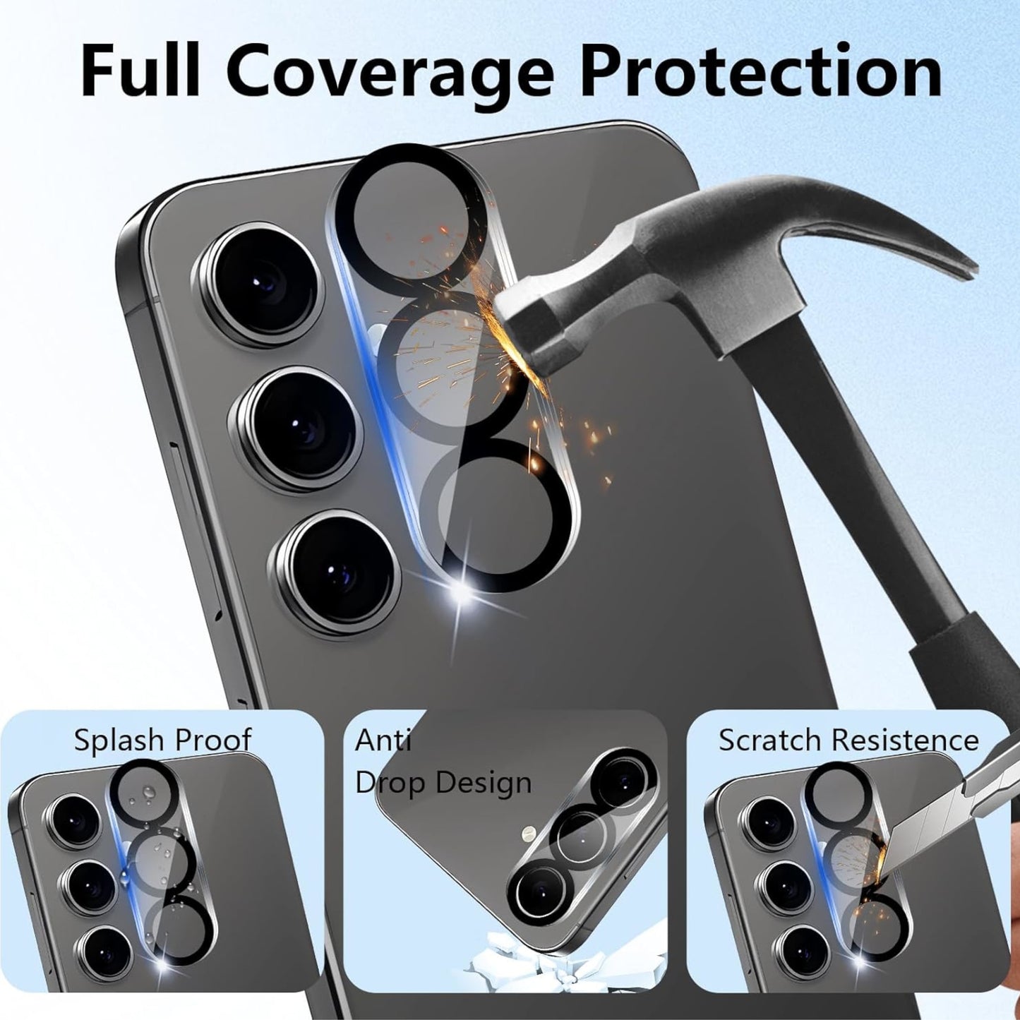 For Samsung Galaxy S25 /S24 Plus + Ultra Camera Lens Protector HD Clear 2.5D Tempered Glass with Black Edge, Case-Friendly, Ultra-Thin, Easy to Install Case Cover Clear Black