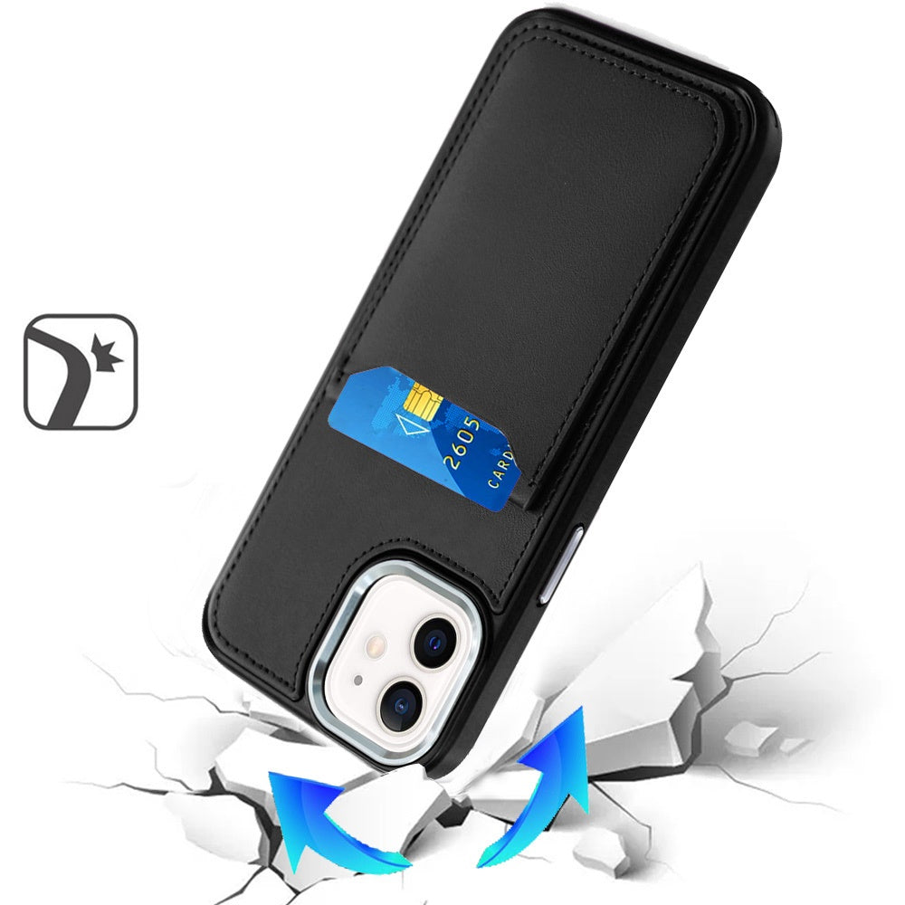 For Apple iPhone 13 Pro Max PU Leather Wallet Cover with Credit Card Holder, Kickstand & Mirror Inside Slim Fit TPU & PC Hybrid Design Case Cover