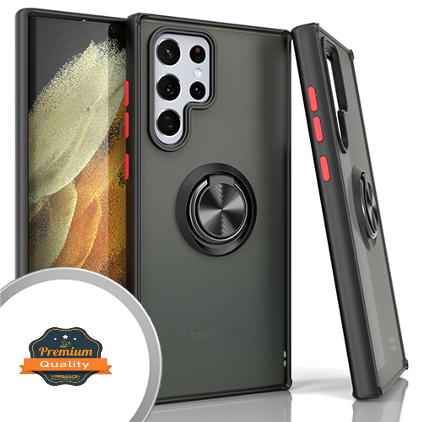 For Samsung Galaxy S25 Ultra Ring Holder Case Hybrid Kickstand, Matte Frosted TPU Hard Frame Shock-Absorption Case Cover