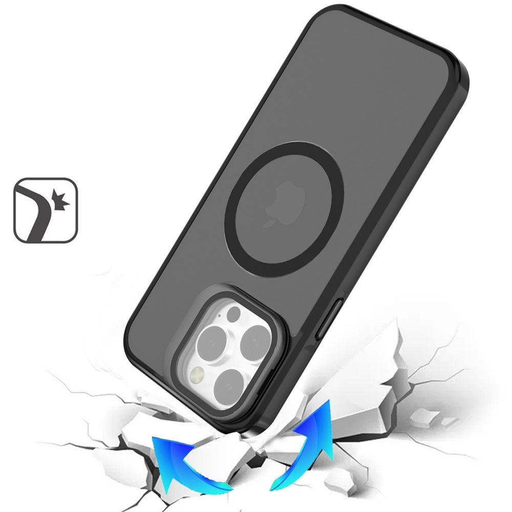 For Apple iPhone 11 Pro Max Tough HQ Hybrid Case with Aluminum Frame Camera Stand, Compatible with MagSafe, Translucent Matte Shockproof Case Cover Black