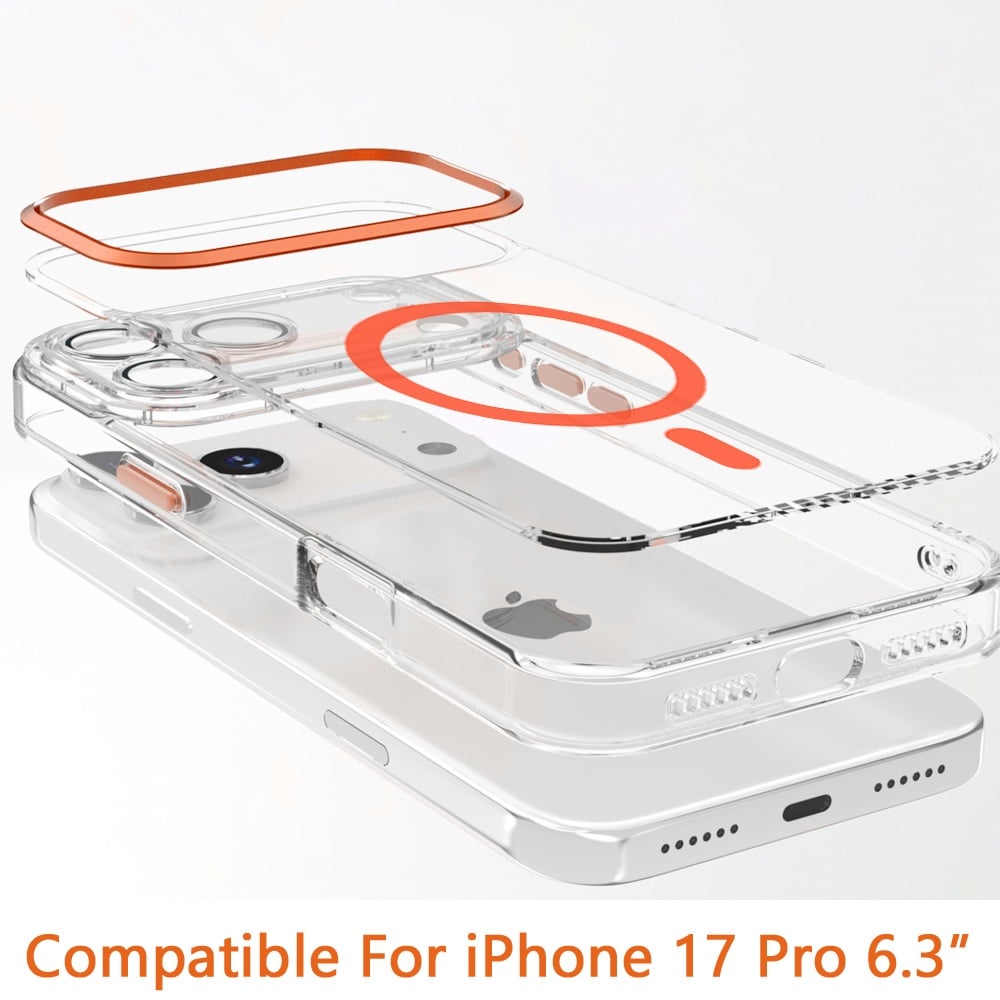 For Apple iPhone 17 Pro (6.3") Clear Transparent Case Matching Circle Design, Hybrid TPU Hard Shell, Support Magsafe Charger Case Cover Cosmic Orange
