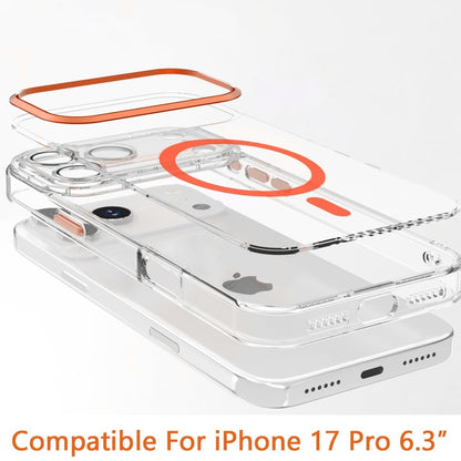 For Apple iPhone 17 Pro (6.3") Clear Transparent Case Matching Circle Design, Hybrid TPU Hard Shell, Support Magsafe Charger Case Cover Cosmic Orange