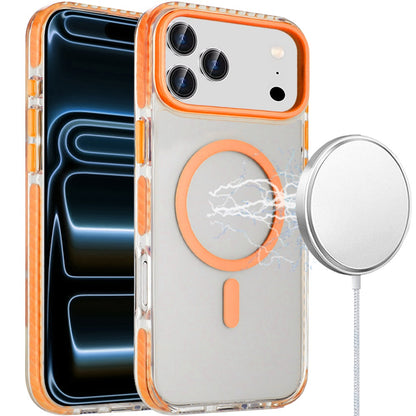 For Apple iPhone 17 Pro Max (6.9") Transparent Hybrid with Color-Matched Magnetic Circle, Rubber TPU Frame Hard PC Shockproof Case Cover Cosmic Orange