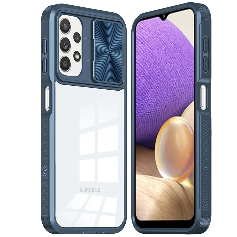For Samsung Galaxy A32 5G Hybrid Cases with Sliding Camera Cover Transparent Shockproof Bumper TPU Protective Case Cover