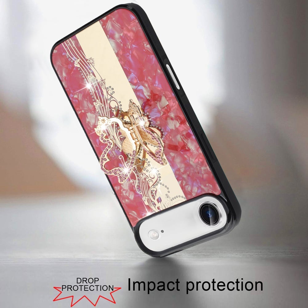 For Apple iPhone 17 Air (6.6") Diamonds 3D Fashion Bling Sparkly Glitter Ornaments Engraving Hybrid with Ring Stand Case Cover