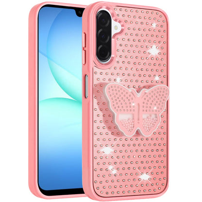 For Samsung Galaxy A17 5G Butterfly Moveable Grip 3D Pop Stand Full Diamond Bling Sparkling TPU Fashion Hybrid Case Cover