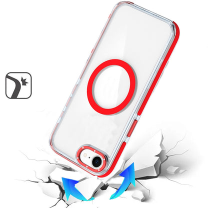 For Apple iPhone 17E /16E Transparent Back with Colorful Frame, Strong Magnetic Circle, MagSafe Compatible, Slim Shockproof Protection Case Cover
