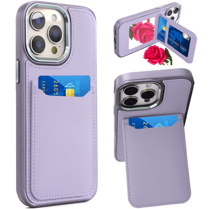 For Apple iPhone 12 Pro Max PU Leather Wallet Cover with Credit Card Holder, Kickstand & Mirror Inside Slim Fit TPU & PC Hybrid Design Case Cover