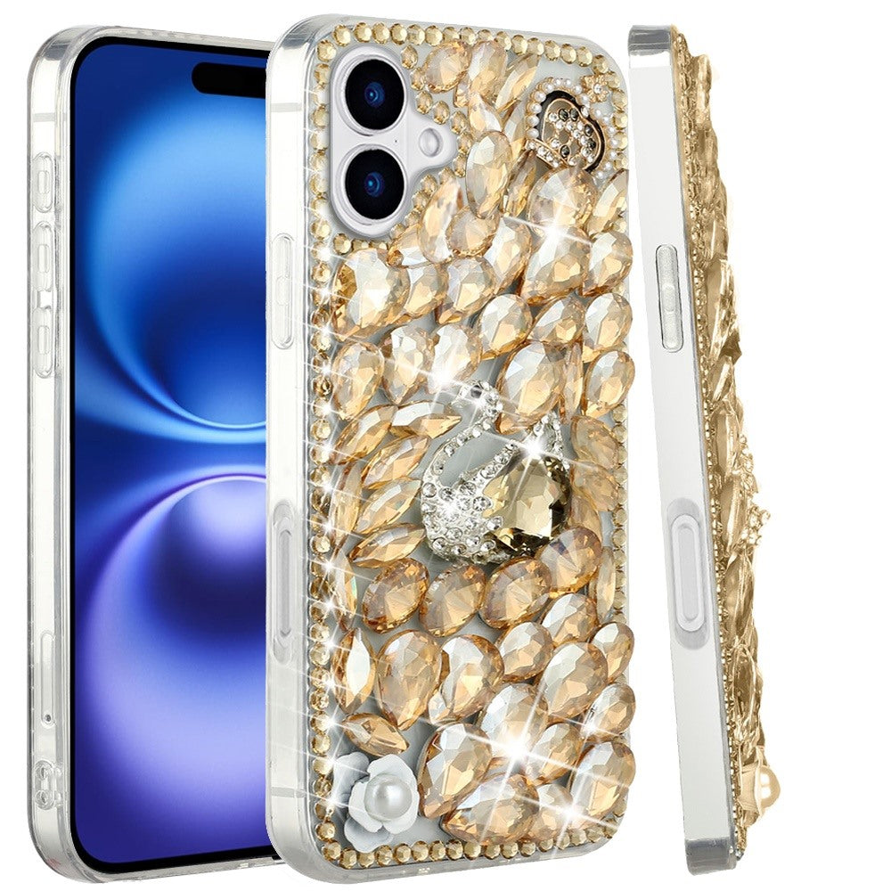 For Apple iPhone 17 (6.3") Bling Crystal 3D Full Diamonds Luxury Sparkle Rhinestone Hybrid Protective Case Cover