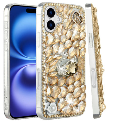For Apple iPhone 17 (6.3") Bling Crystal 3D Full Diamonds Luxury Sparkle Rhinestone Hybrid Protective Case Cover