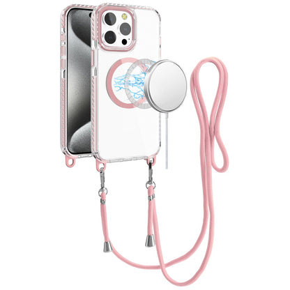 For Apple iPhone 12 Pro Max Clear Magnetic Frame PC Back Shockproof Protective Case with Detachable Lanyard Strap, Compatible with MagSafe Case Cover