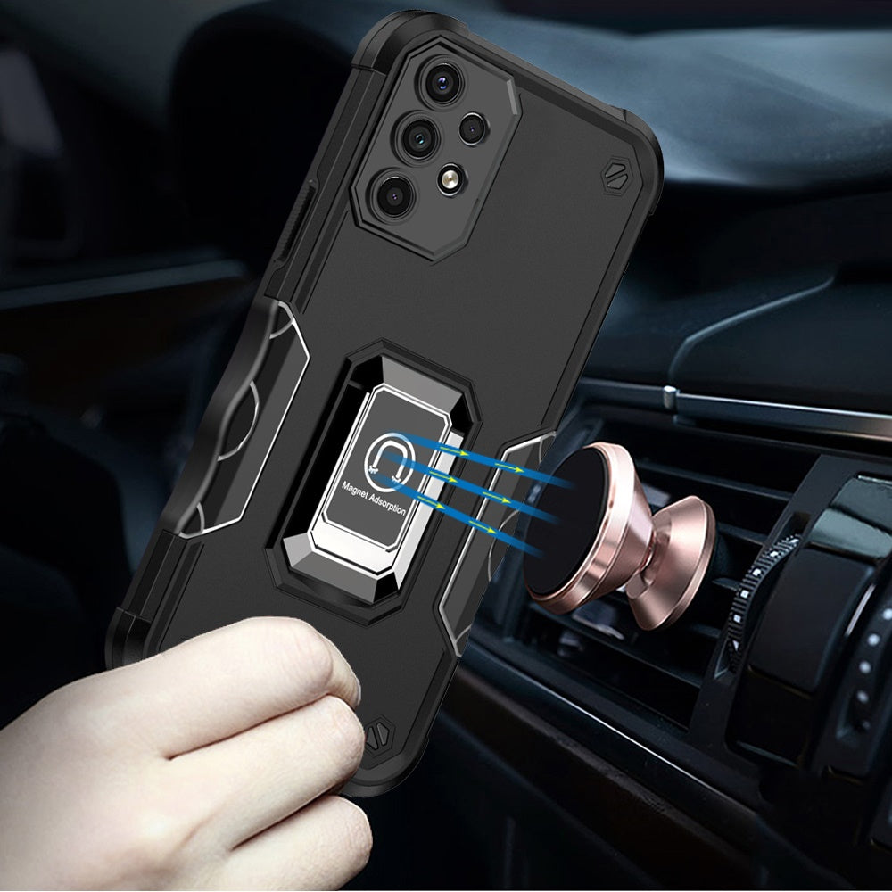For Samsung Galaxy A52 5G Hybrid Stand Magnetic Ring Holder Kickstand Heavy Duty Rugged Drop Silicone & Hard PC Shockproof Case Cover Black