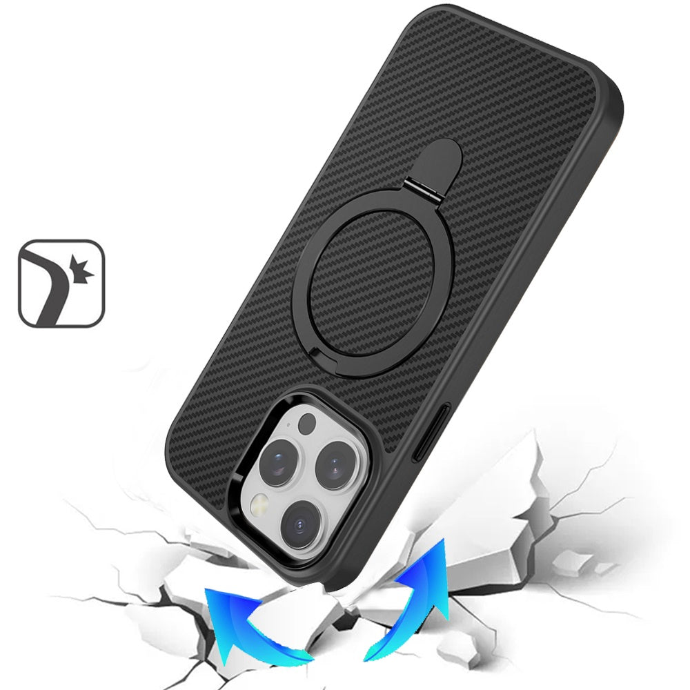 For Samsung Galaxy S26 Hybrid Carbon Fiber Design with MagSafe Compatible [Magnetic Circle], Ring Stand Shockproof Slim TPU Case Cover