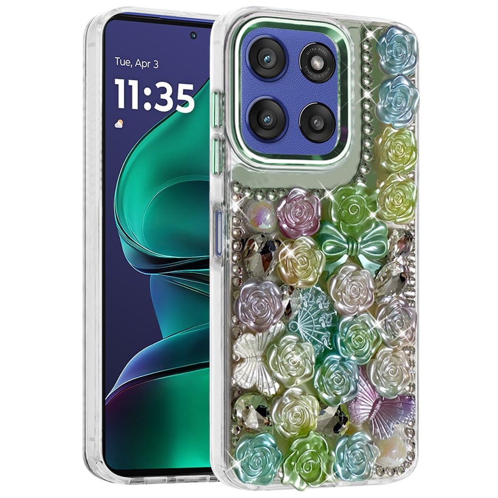 For Motorola Moto G Stylus 5G 2026 /2025 Muti-Color Floral Fashion Bling Crystal 3D Full Diamonds Stones Sparkle Rhinestone Glitter Hybrid Case Cover