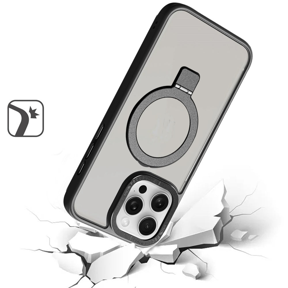 For Apple iPhone 16 Pro Magnetic Metal Matte Built-in Compatible with MagSafe Kickstand Hybrid Shock Armor TPU Case Cover Purple