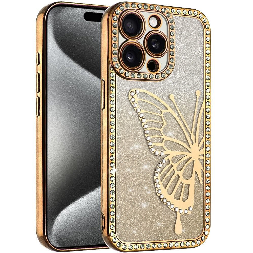 For Apple iPhone 12 Pro Max Butterfly Glitter Diamond Shimmer Hybrid Slim & Stylish Electroplated Sparkly Bling Shockproof TPU Protective Case Cover