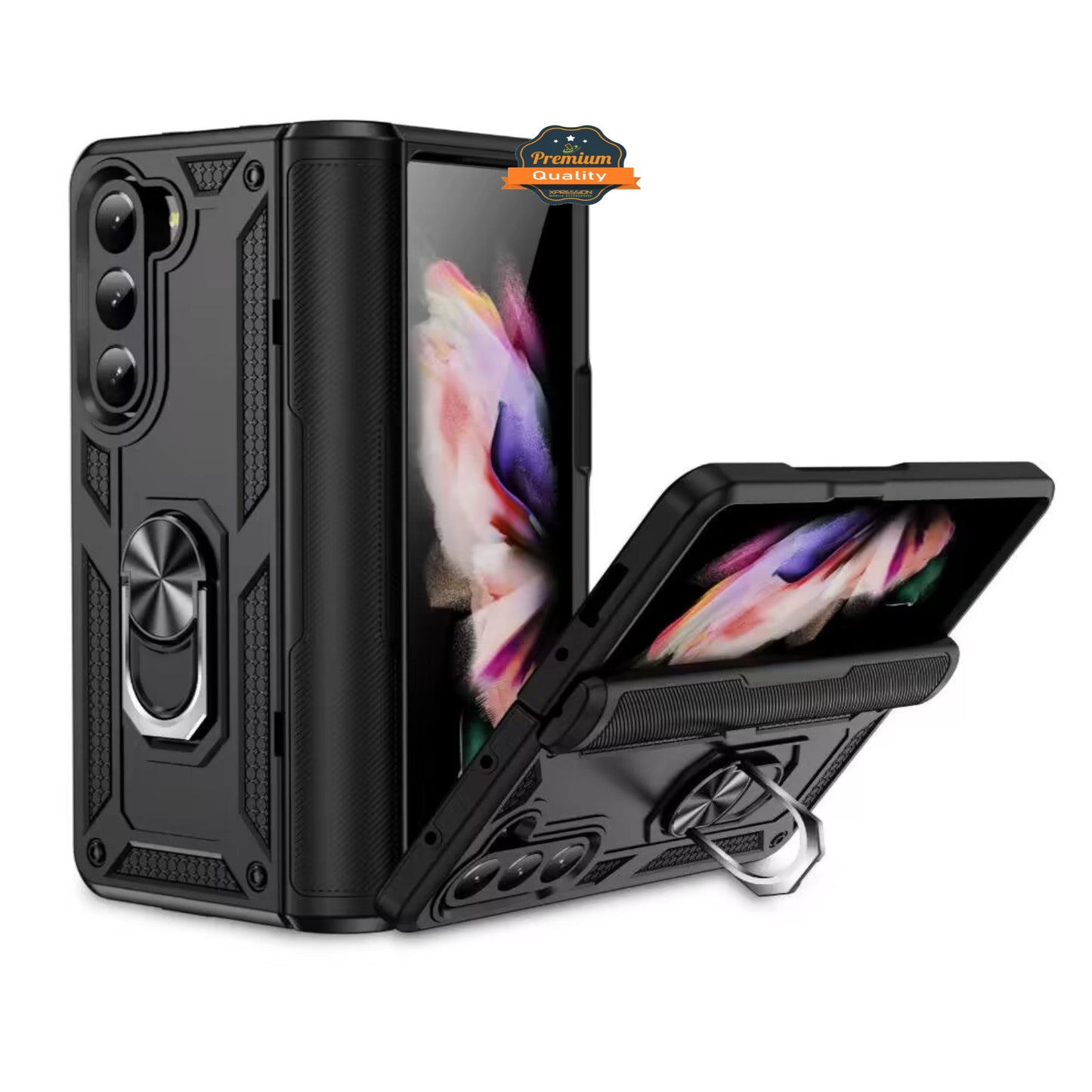 For Samsung Galaxy Z Fold 7 Shockproof Hybrid Dual Layer PC + TPU with Metal Ring Kickstand Heavy Duty Armor Shell Case Cover