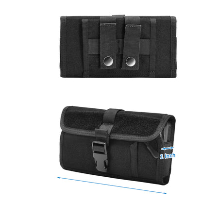 For Apple iPhone 16 Pro (6.3") Universal Phone Holder Horizontal Nylon Pouch [Front Buckle & Zipper Compartment] with Belt Clip Holster Loops, XL Screen Size 6.3" [Black]