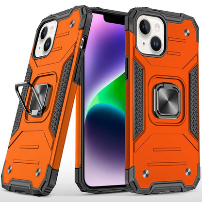 For iPhone 14/13 (6.1") Armor Hybrid Magnetic Stand with Ring Holder Kickstand Shockproof Heavy-Duty Durable Rugged TPU Dual Layer Case Cover Cosmic Orange