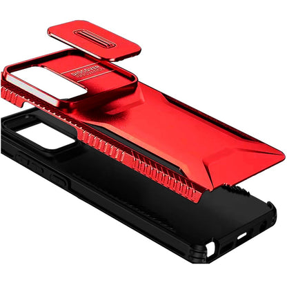 For Samsung Galaxy S23 Ultra Slim Fit Shockproof Hybrid with Slide Camera Window Covering, Rugged Tpu Silicone Hard PC Bumper Case Cover Red