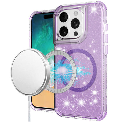 For Samsung Galaxy S25+ /S25 Plus /S24+ Plus Magnetic Circle Compatible with Magsafe, Bling Glitter Sparkle 3-in-1 Hybrid Shockproof TPU Bumper Case Cover