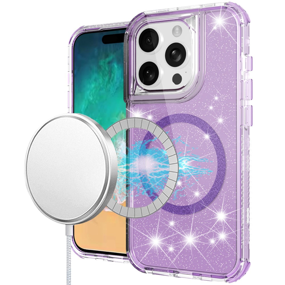 For Samsung Galaxy A37 Magnetic Circle Compatible with Magsafe, Bling Glitter Sparkle 3-in-1 Hybrid Shockproof TPU Bumper Case Cover