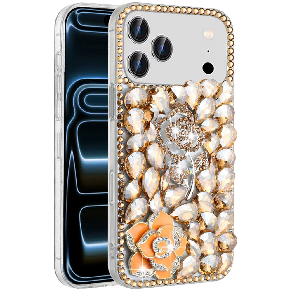 For Apple iPhone 17 Pro Max (6.9") Bling Crystal 3D Full Diamonds Luxury Sparkle Rhinestone Hybrid Protective Case Cover