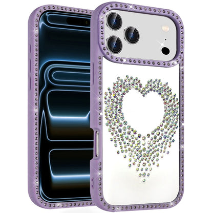 For Apple iPhone 17 Pro Max (6.9") Angel Hearts Glitter Shimmer Diamond Edge Hybrid Drop Protection Shockproof Design Case Cover Purple