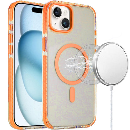 For Apple iPhone 11 Transparent Hybrid with Color-Matched Magnetic Circle, Rubber TPU Frame Hard PC Shockproof Case Cover Cosmic Orange
