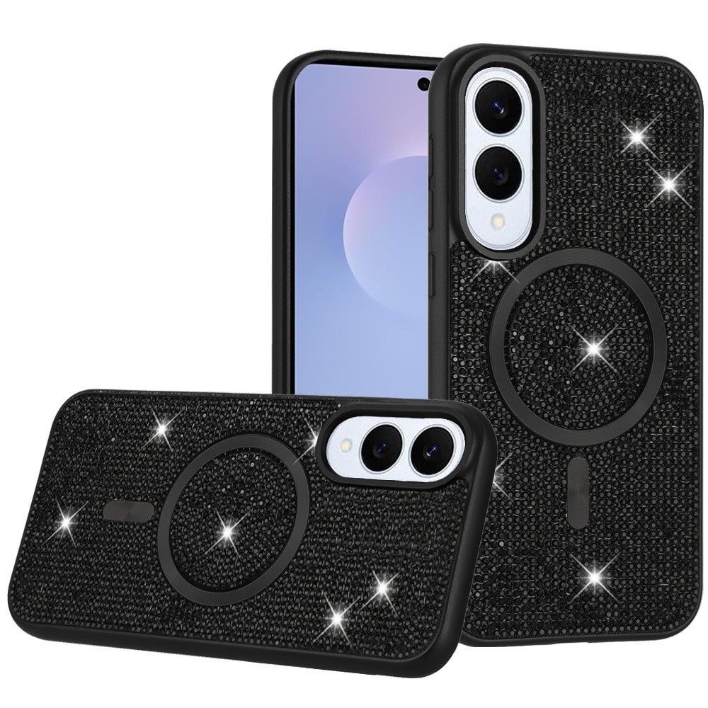 For Samsung Galaxy S25 EDGE Sparkly Diamond Bling Case Rhinestone Skin Hybrid with Magnetic Circle, MagSafe Compatible Case Cover