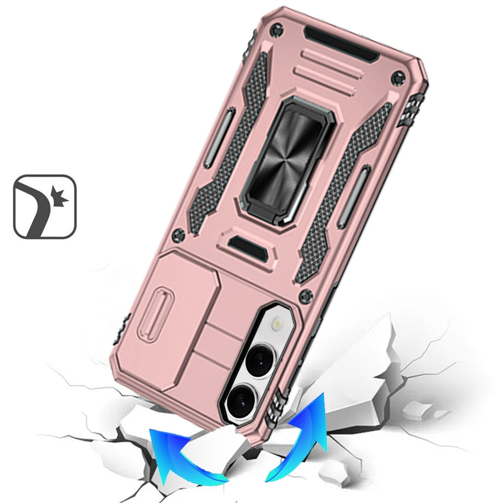 For Samsung Galaxy S25 EDGE Tough Hybrid Case with Movable Camera Window & Metal Ring Stand Shockproof Case Cover