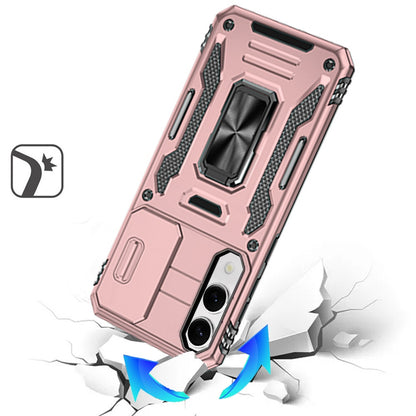 For Samsung Galaxy S25 EDGE Tough Hybrid Case with Movable Camera Window & Metal Ring Stand Shockproof Case Cover