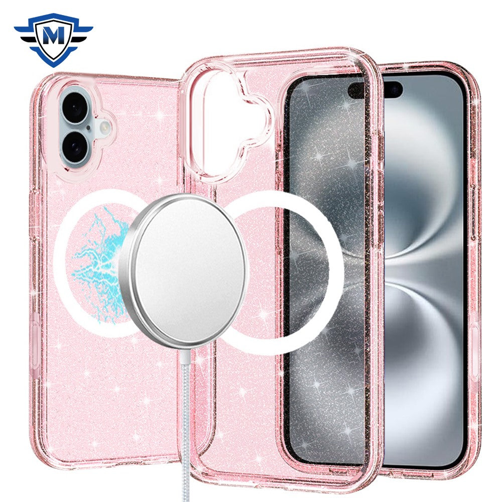 For Apple iPhone 16 Plus (6.7") Premium Glitter Shiny Sparkle Bling [MagSafe Compatible] TPU Rubber Hard PC Back Hybrid Case Cover