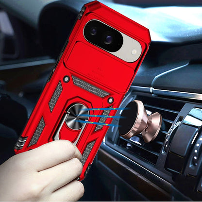 For Google Pixel 9 (6.3 inch) Shockproof Edge Bumper with Stand, Camera Lens Protection & 360° Rotate Ring Kickstand Case Cover