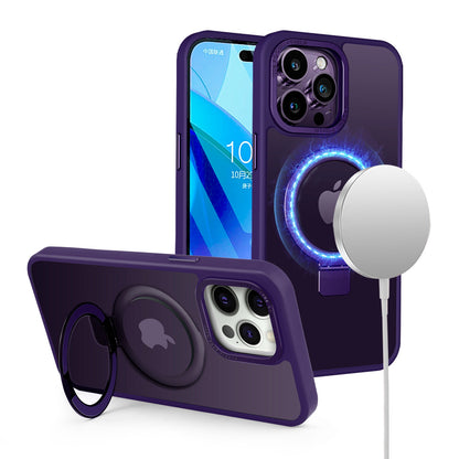 For Apple iPhone 16 Plus (6.7") Magnetic Metal Matte Built-in Compatible with MagSafe Stand Hybrid Shock Armor TPU Case Cover Purple