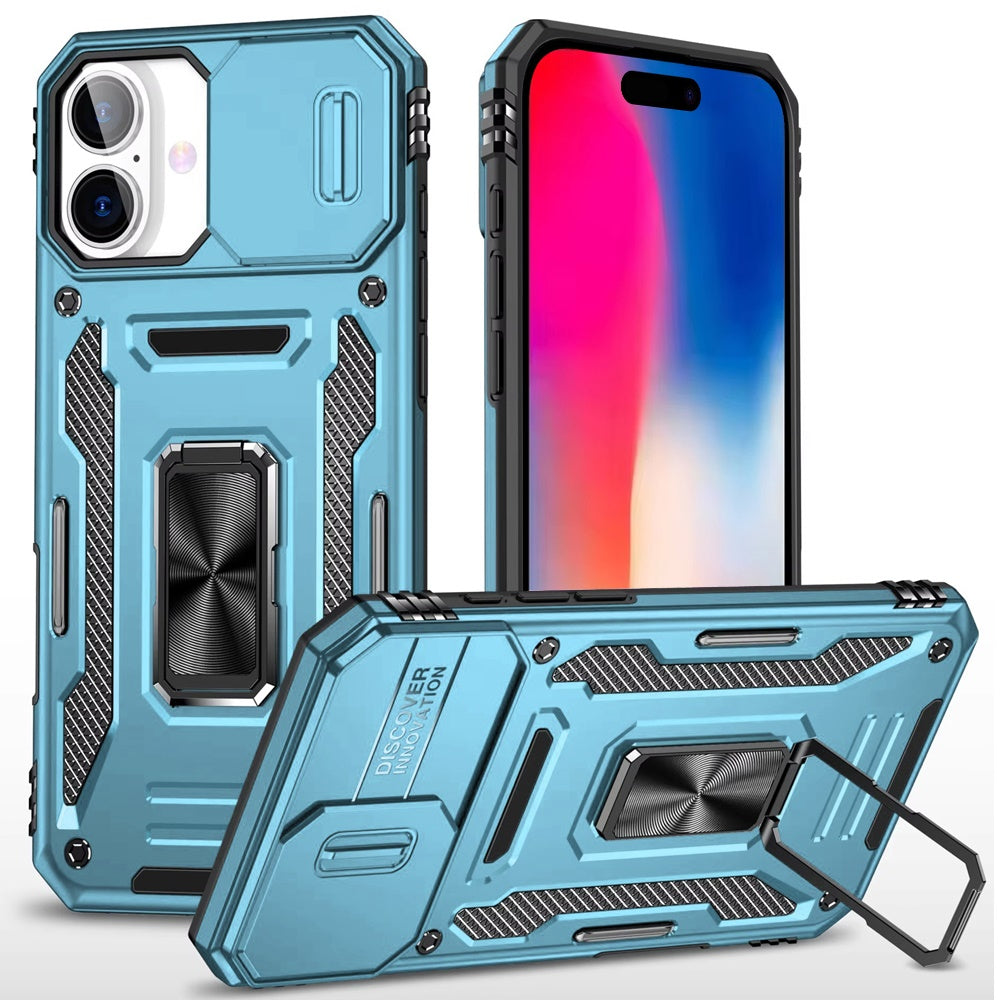 Apple iPhone 16 Pro (6.3") Hybrid Case with Rotation Ring Stand Shockproof & Camera Window TPU Armor Dropproof