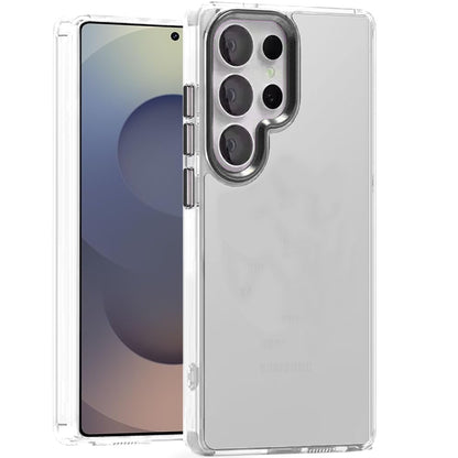 For Samsung Galaxy S26 Ultra Transparent Clear Hybrid with Matching Metal Buttons and Camera Protection Hard PC + TPU Rubber Case Cover Clear / Black