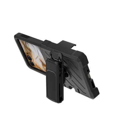 For Motorola Razr 2024 Premium Design Hybrid lined with Belt Clip Holster Shockproof Rugged Textured 2in1 Non Slip Tough Case Cover Black