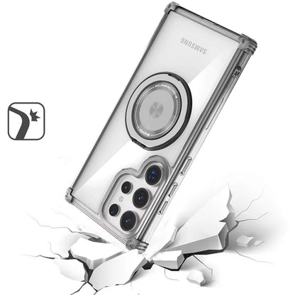 For Samsung Galaxy S22 Ultra Shield Magnetic [Compatible with Magsafe] with 360° Rotatable Ring Holder Invisible Stand Transparent Case Cover Black