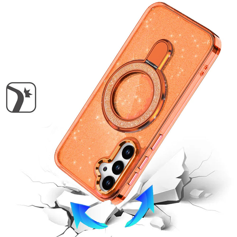 For Samsung Galaxy S26 Transparent Glitter Bling Case with Rotating Magnetic Ring Stand, Shockproof Hybrid Case Cover