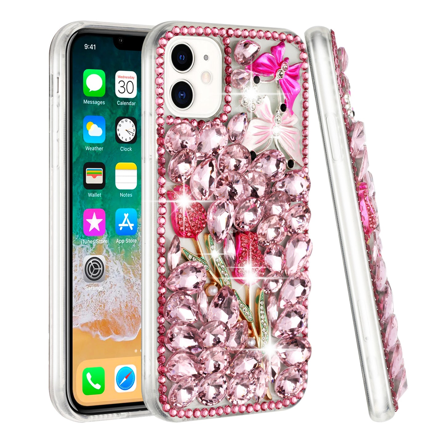 For Motorola Razr 2025 /2024 Bling Crystal 3D Full Diamonds Luxury Sparkle Rhinestone Hybrid Case Cover Pink Exquisite Garden Flower