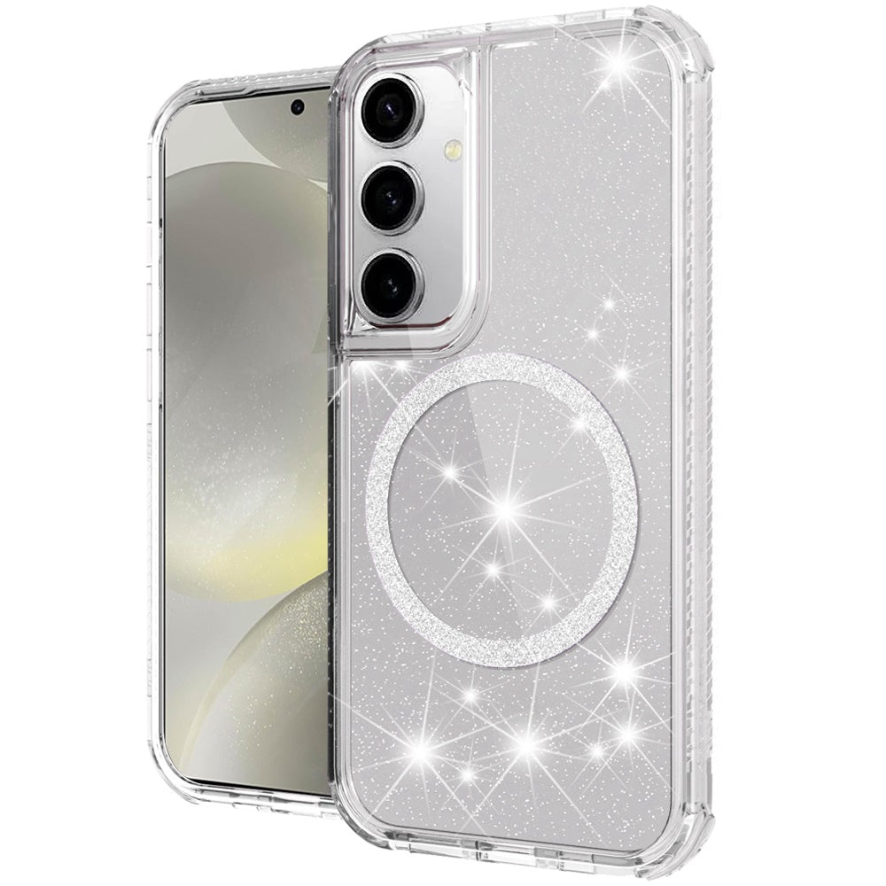 For Samsung Galaxy S25 Ultra Magnetic Circle Compatible with Magsafe, Bling Glitter Sparkle 3-in-1 Hybrid Shockproof TPU Bumper Case Cover