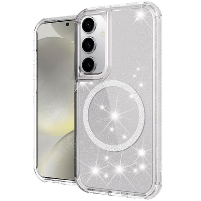 For Samsung Galaxy S25 Ultra Magnetic Circle Compatible with Magsafe, Bling Glitter Sparkle 3-in-1 Hybrid Shockproof TPU Bumper Case Cover