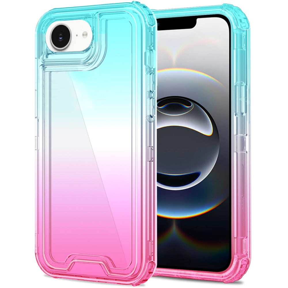 For Apple iPhone 16e Hybrid 3-in-1 Clear Case - Two-Tone Transparent Shockproof TPU + Hard Protective Frame Case Cover