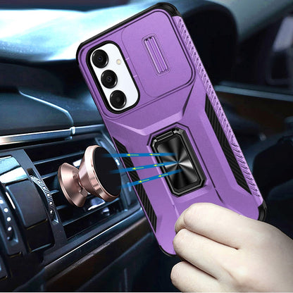 For Samsung Galaxy A36 Case, Camera Cover with Magnetic Rotation Ring Stand, Military Grade Hybrid Hard TPU Shockproof Case Cover