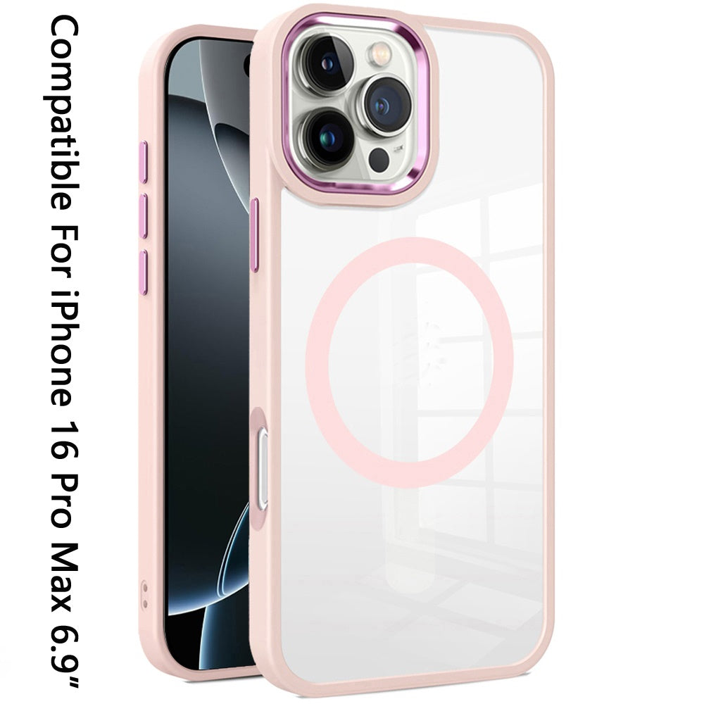 For Apple iPhone 16 Pro Max (6.9") MagSafe Compatible Transparent Greatest Clear Acrylic with Color Frame Thick Hybrid TPU Hard Case Cover