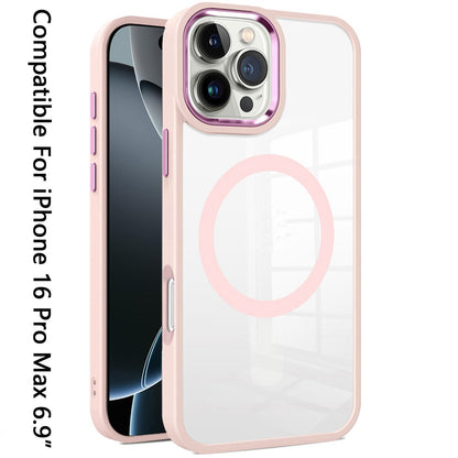 For Apple iPhone 16 Pro Max (6.9") MagSafe Compatible Transparent Greatest Clear Acrylic with Color Frame Thick Hybrid TPU Hard Case Cover