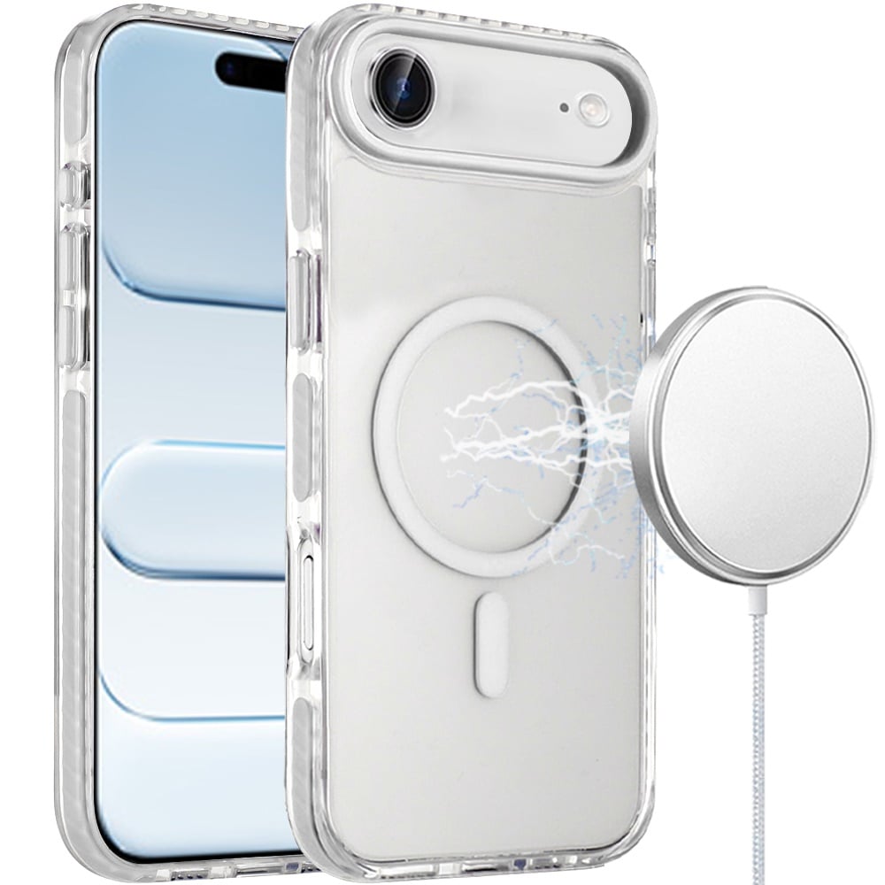 For Apple iPhone 17 Air (6.6") Transparent Hybrid with Color-Matched Magnetic Circle, Rubber TPU Frame Hard PC Shockproof Case Cover